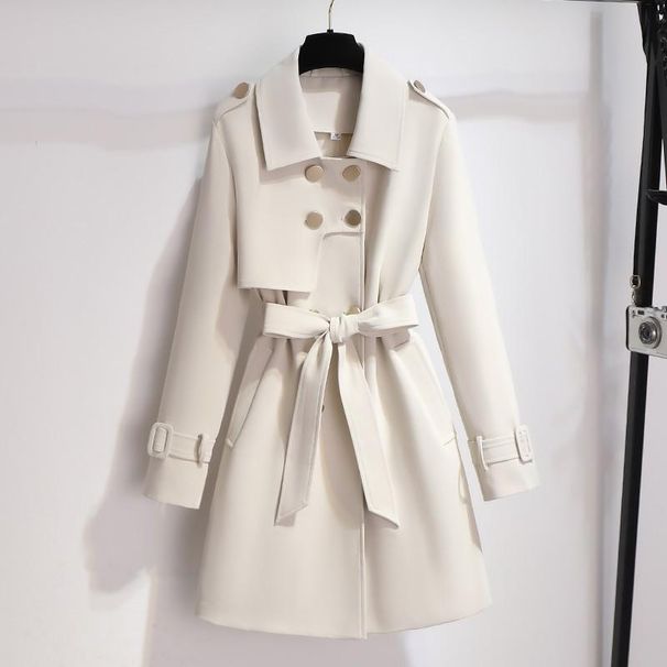 Elegant Women's Trench Coat - Slim Fit Mid-Length Double-Layered Jacket With Belt, Polo Collar, Classic British Style For Petite To Plus Size_voghion.com