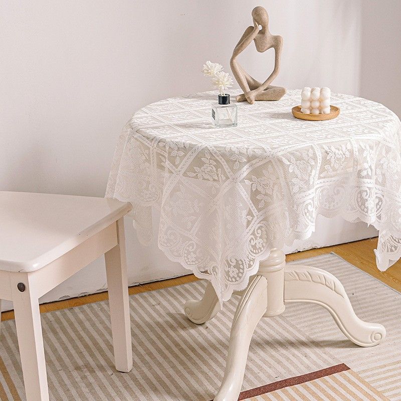 Lotus Leaf Edge High Grade Green Hollow Lace Tablecloth Round Mirror Lotus Leaf Edge Small Fresh Lace Tablecloth_voghion.com
