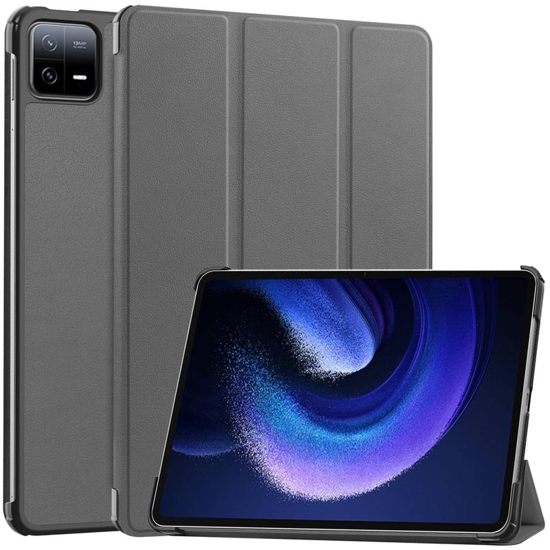 For Xiaomi Pad 6 / 6 Pro Custer Solid Color 3-Fold Stand Leather Smart Tablet Case(Grey)_voghion.com