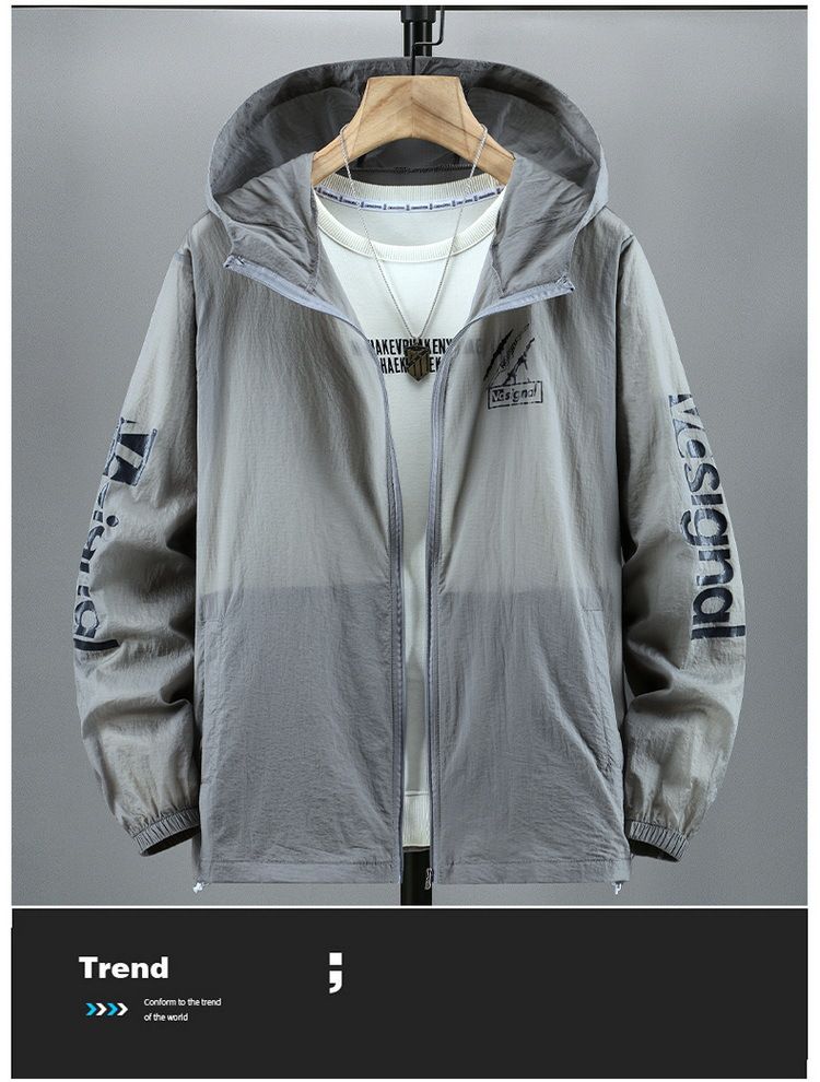 Men's Plus Size Summer Sun Protection Hooded Jacket With Zipper - Lightweight, Breathable & UV Protection For Big & Tall (4XL-10XL)_voghion.com