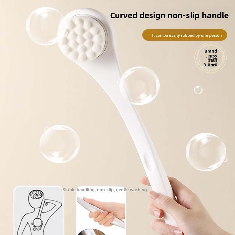 Japanese Style Good Product Dual-use Long Handle Bath Brush Ultra-soft Bristles Bathing Back Scrubber Tool_voghion.com