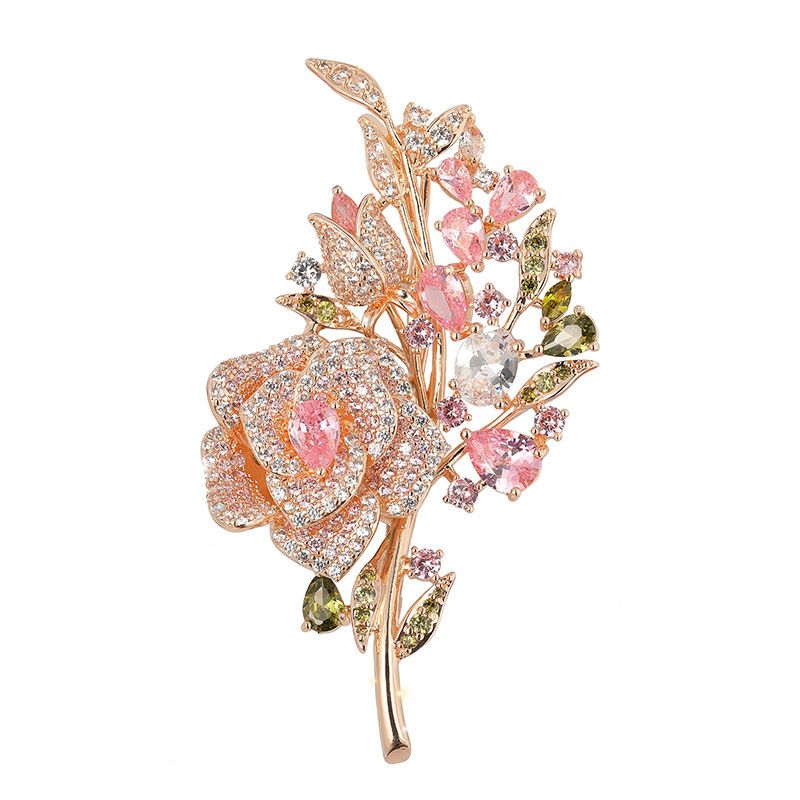 Advanced Heavy Industry Colored Rose Zircon brooch for women's high-end live streaming flower pin_voghion.com
