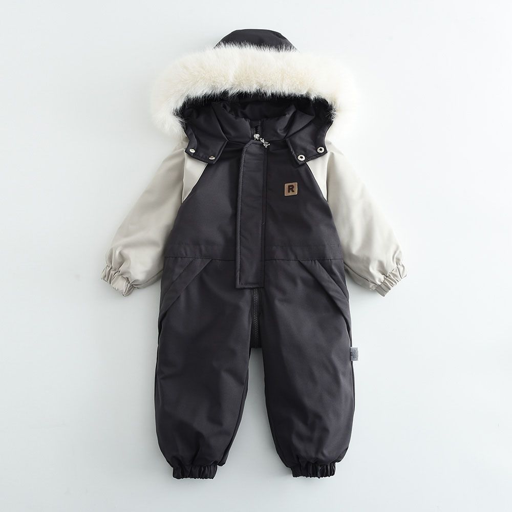Kinderkleding Winter nieuwe stijl grote bontkraag kinderen kleur bijpassende dunne skipak jumpsuit baby kruippak_voghion.com