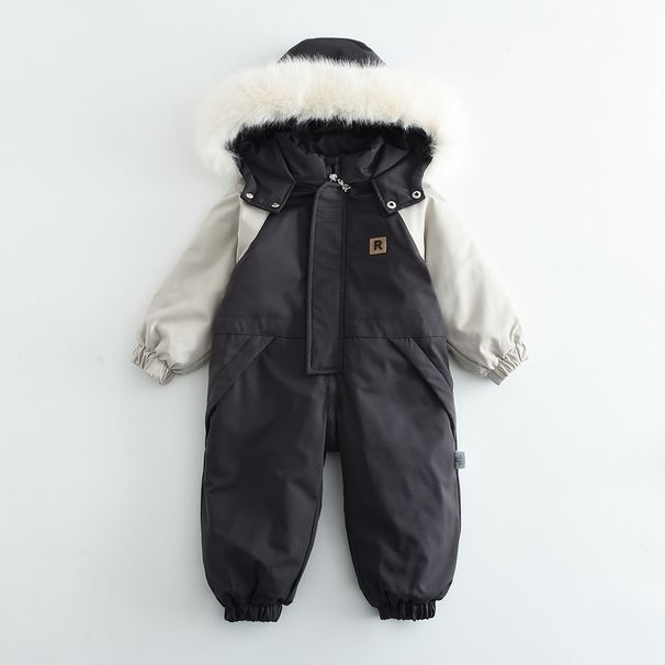 Kinderkleding Winter nieuwe stijl grote bontkraag kinderen kleur bijpassende dunne skipak jumpsuit baby kruippak_voghion.com