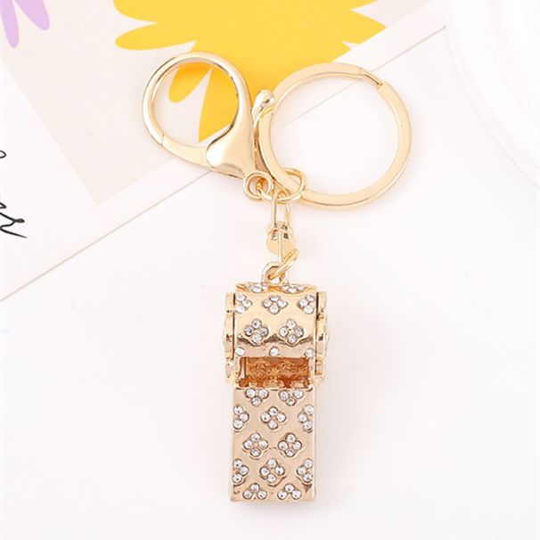 Exquisite Rhinestone Double-layer Whistle Keychain, Metal Crystal Whistle, Car Pendant, Keyring, Small Gift._voghion.com
