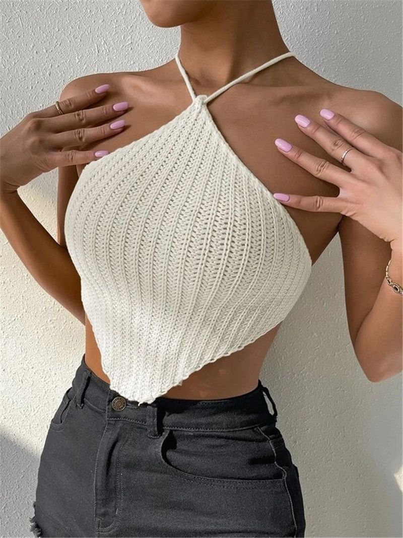Pull à lacets et col licou pour femme, gilet tricoté, haut cache-cœur_voghion.com