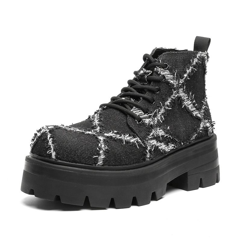 Derby Shoes Men's Platform Japanese Shoes Canvas Breathable Breaking Wind Black Small Leather Shoes Men's Board Shoes_voghion.com
