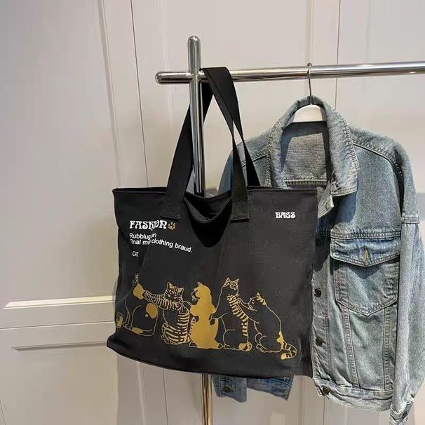 Spring Summer Large Capacity Canvas Women 2024 New Fashion Single Shoulder Tote Bag For Students Class Handbag HF_voghion.com