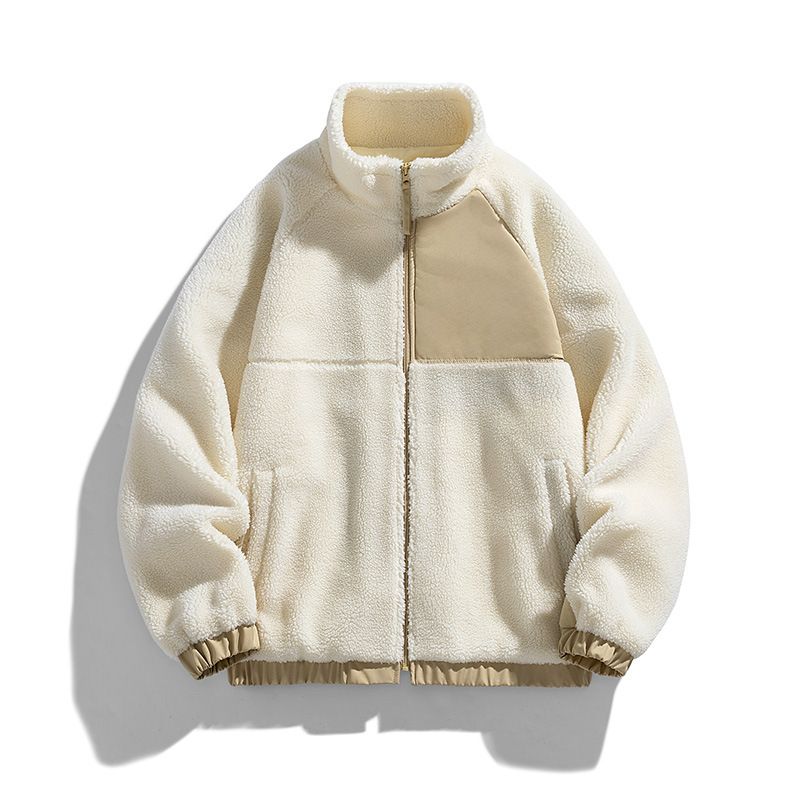 Men's Clothing autumn and winter lamb wool plus velvet thickened jacket couple casual fleece stand collar loose warm coat men_voghion.com