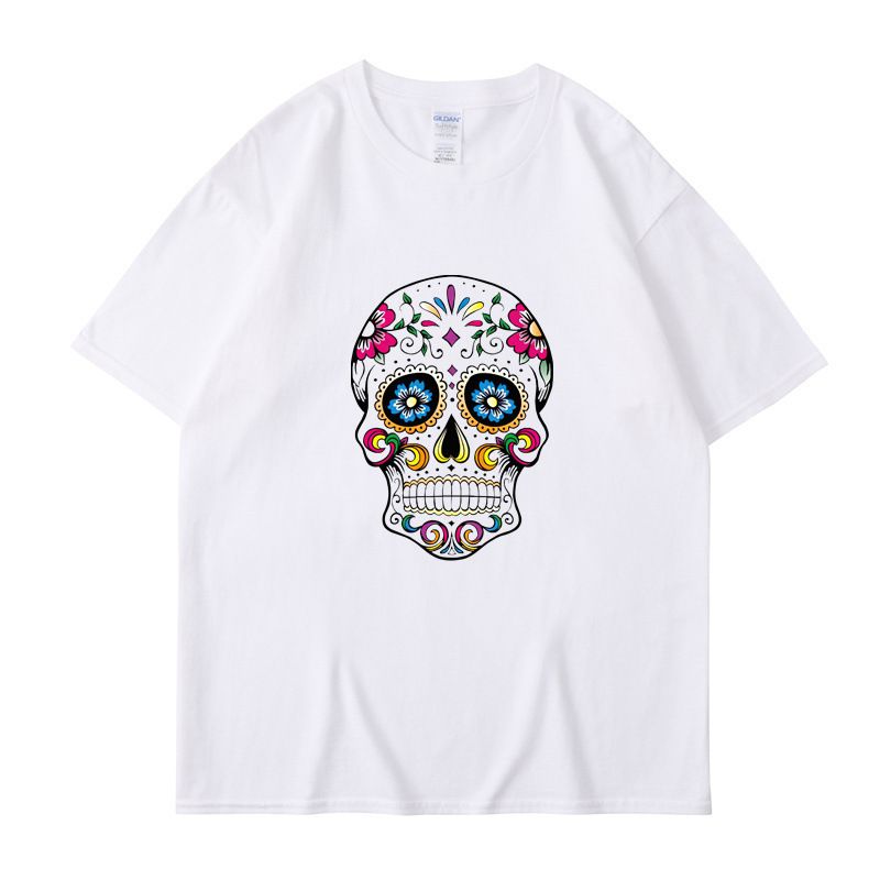 2022 Men's T-shirt Fashion Voodoo Skull Design Short Sleeve Casual Top Flower Skull Print Cool T-shirt_voghion.com