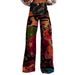 Women's Flared Denim-Look Printed Wide Leg Pants With 3D Star Design - Stretch Polyester Comfort Fit_voghion.com