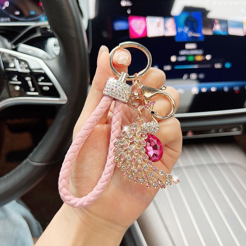 Portachiavi per auto in lega creativa, personalizzato, con pavone tempestato di diamanti, stile coreano, semplice decorazione per borsa_voghion.com