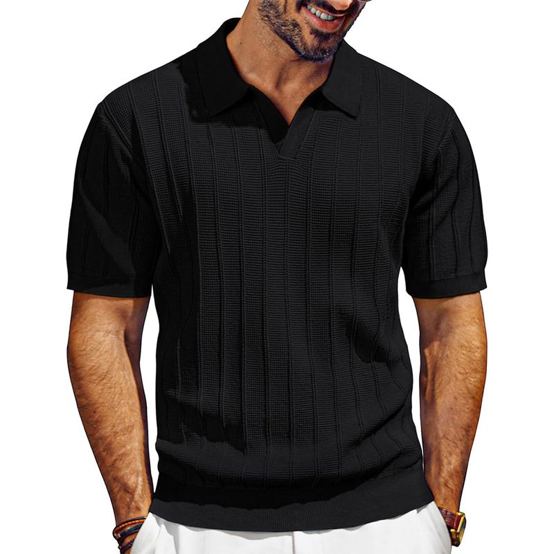Maglione polo da uomo con revers a V, lavorato a maglia, traspirante, in piccoli lotti, con fori in rete_voghion.com