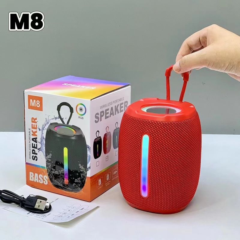 Novo subwoofer externo Bluetooth M8 RGB Light portátil para desktop com cartão-presente e alto-falante_voghion.com
