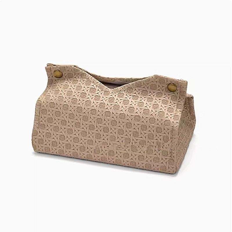 Rattan Desenli Çıtçıtlı Lüks Ev Kılıfı Üst Düzey Masaüstü Depolama Dokulu V Ağızlı Mendil Kutusu_voghion.com