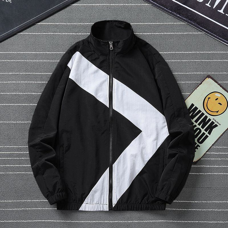 Veste décontractée à capuche pour homme, color block, coupe-vent léger à col montant, pour le printemps et l'automne_voghion.com