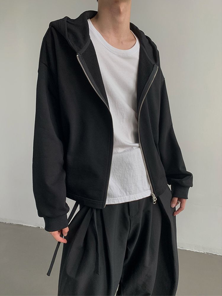 Felpe con cappuccio e zip alla moda coreana autunnale da uomo, a maniche lunghe, stile Y2K, vintage, top corti basic, larghi, streetwear, giacca con cappuccio_voghion.com