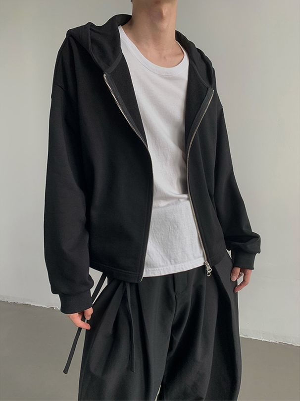 Felpe con cappuccio e zip alla moda coreana autunnale da uomo, a maniche lunghe, stile Y2K, vintage, top corti basic, larghi, streetwear, giacca con cappuccio_voghion.com