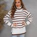 Maglione da donna lavorato a maglia girocollo in cotone a righe taglie forti diviso_voghion.com