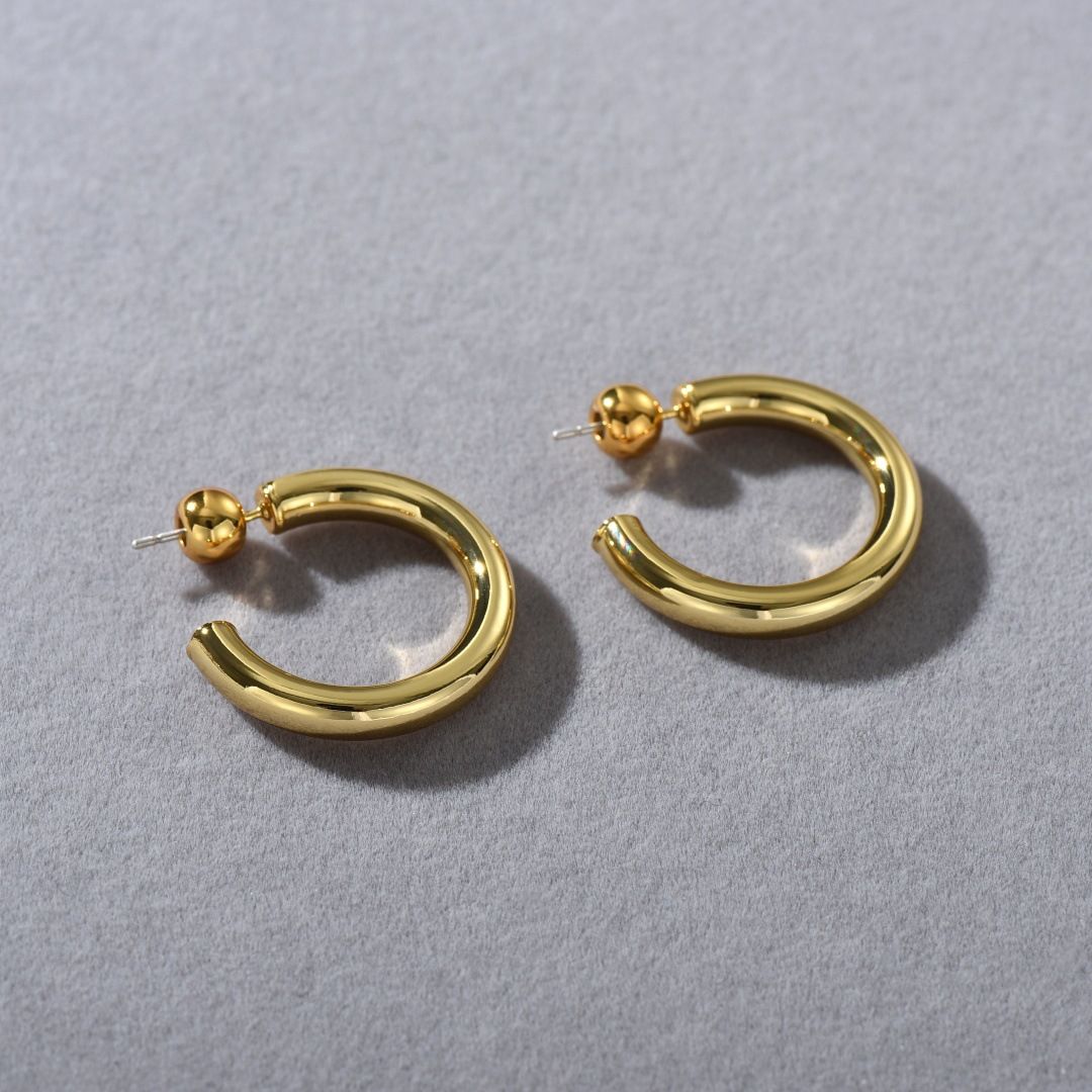 Orecchini a cerchio minimalisti a forma di C da donna per l'uso quotidiano - Eleganti e raffinati orecchini a bottone in argento Sterling S925 in oro e argento_voghion.com