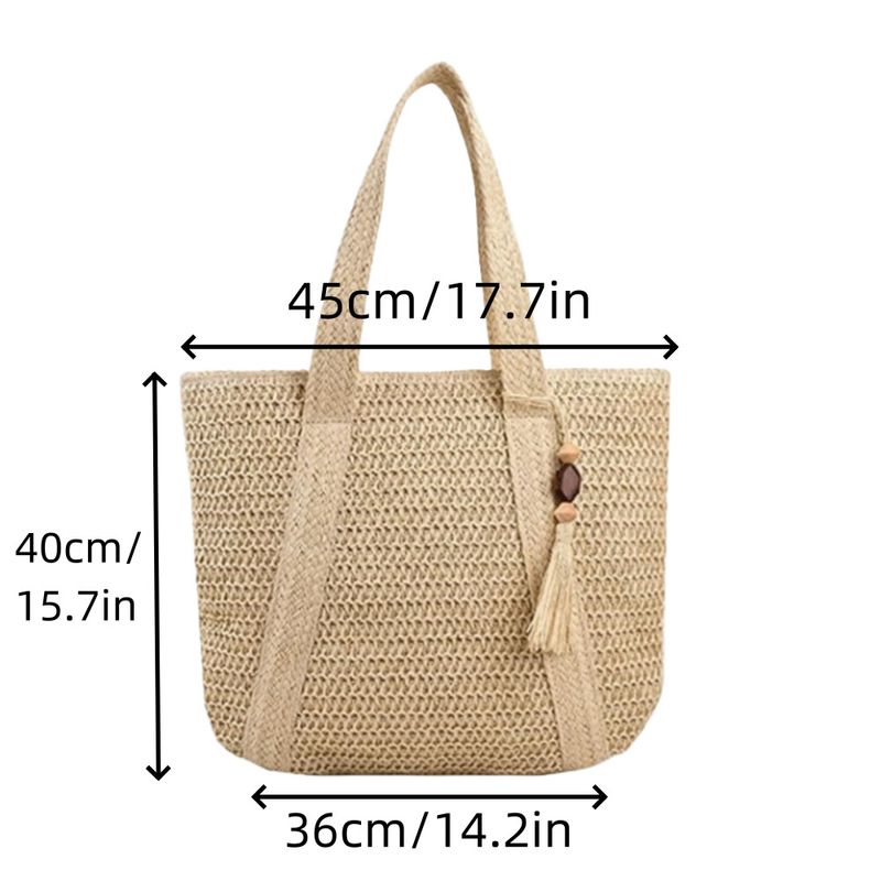 Summer Versatile Women's Woven Large Capacity Beach New Straw Handheld Shoulder Tote Bag_voghion.com