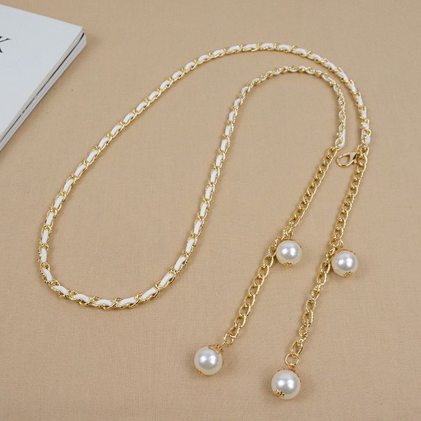 Cintura sottile in vita con perle da donna, cintura decorativa bianca abbinata, cintura in metallo semplice e alla moda in stile coreano per abiti_voghion.com