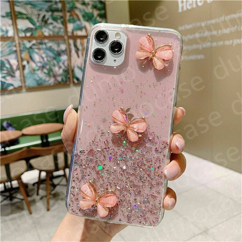 Für Sansung Galaxy S22 S21 FE Ultra A13 A53 A73 A12 A21S A52 A51 A32 Note 20 Ultra Bling Glitter Schmetterling Lanyard Telefon Fall_voghion.com