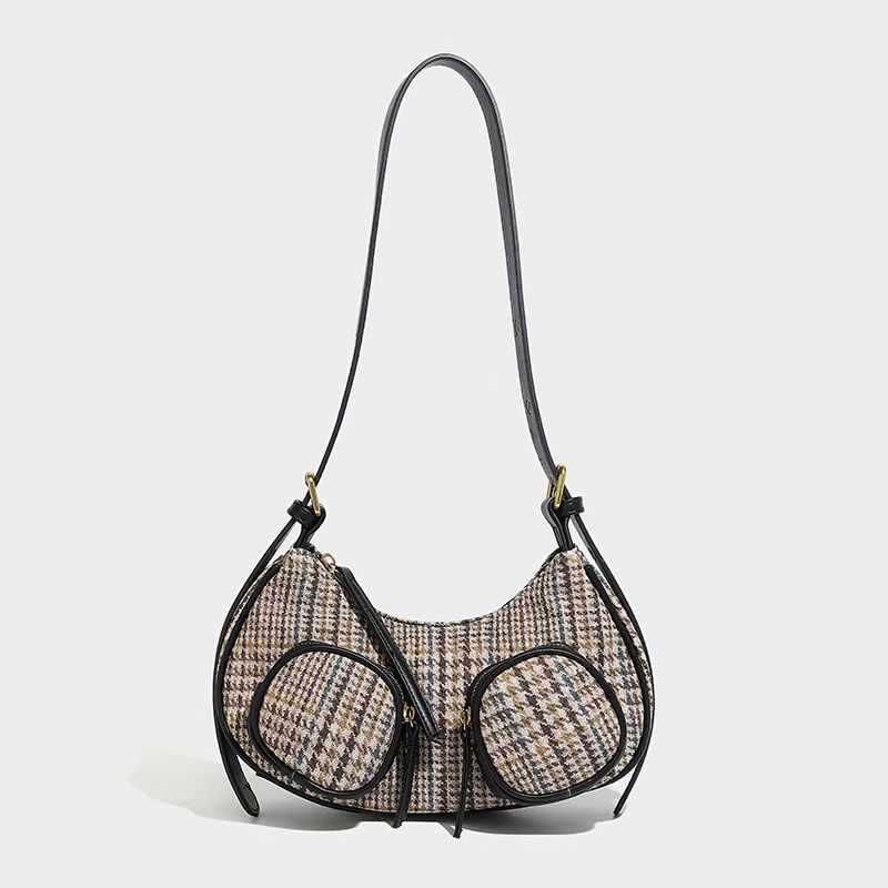 Borsa a tracolla con doppia tasca, design scozzese, autunno e inverno 2025_voghion.com