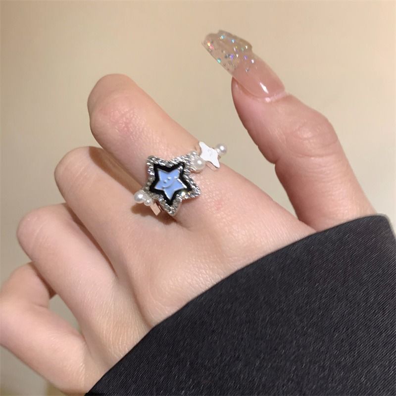 New PSYP Women's Instagram Small High end Open Sweet and Versatile Bread Lucky Star Ring_voghion.com