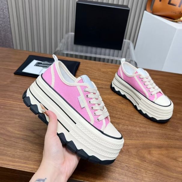 Scarpe da donna Xiaoxiang 25 di alta qualità, con lacci, in tela spessa e con tacco alto, per il tempo libero, bianche_voghion.com