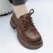 Mocassins en cuir style britannique transfrontalier pour femme, nouveauté printemps, bout rond simple, lacets, talon carré rétro._voghion.com