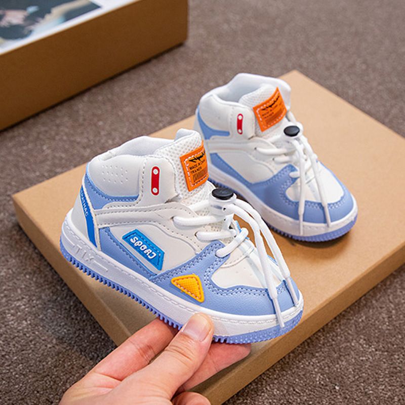 Kids Shoes Children's leather high-top sneakers 2024 autumn new boys' shoes kids shoes drawstring for small and medium-sized children girls_voghion.com