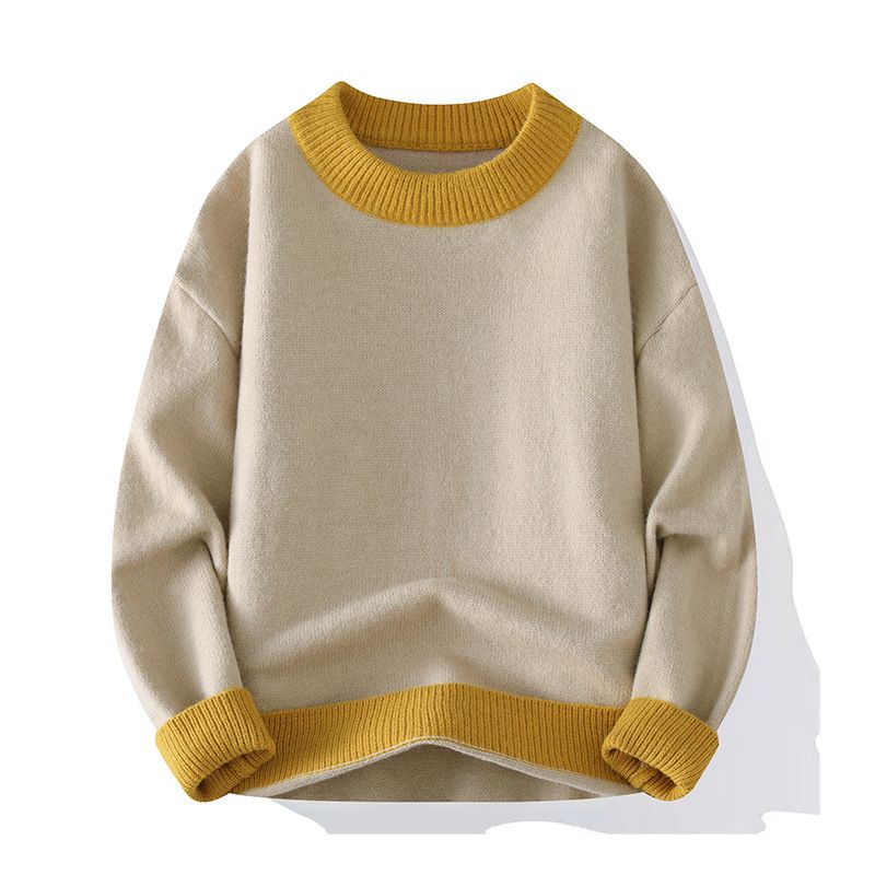 Pullover Herren Herbst Winter Neuer Stil Frischer und lockerer Rundhalspullover mit Farbblockierung Strickpullover Lässiger Alltagspullover_voghion.com