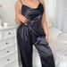 Tragbares Set aus Eisseide, einfarbig, sexy Camisole, Damen-Freizeit-Hausanzug, Pyjama in Übergröße, Pyjamahose_voghion.com