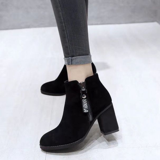 2023 Women's Short Spring And Single Boots High Thick Heels Cotton Winter Black Shoes Autumn_voghion.com