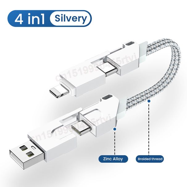 60W PD 4in1 USB A/C zu USB C/Beleuchtung Schnellladekabel Magnetischer Schlüsselanhänger Schnellladegerät Datenkabel für iPhone_voghion.com