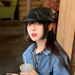 Cappello da artista in pelle PU nera per donna, estivo, stile coreano, personalità britannica, reversibile, autunno inverno_voghion.com