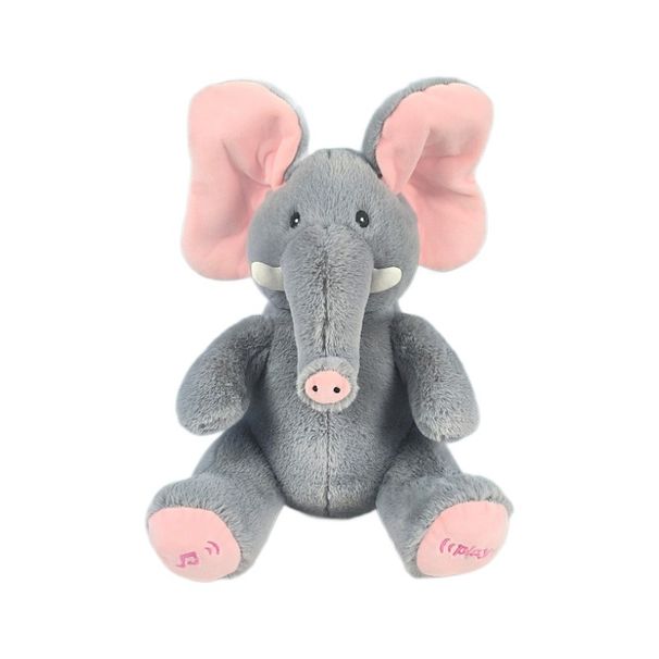 Tittebøh-elefant dækker sine øjne, lindrer sine øjne, plysdukke kan synge, dækker sine øjne, elektrisk elefantlegetøj_voghion.com