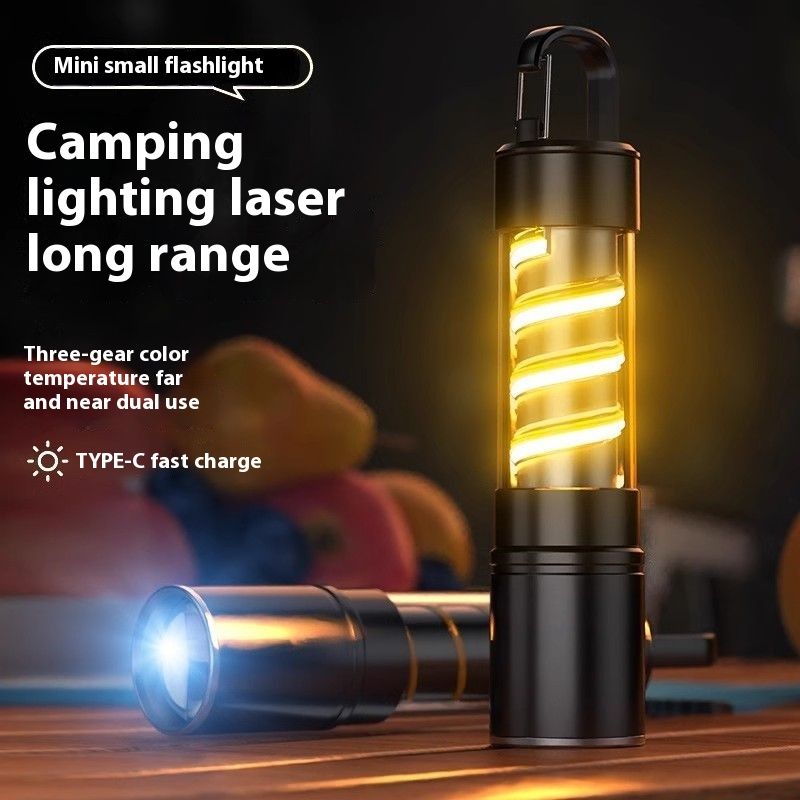 Kleine Taschenlampe mit hoher Helligkeit, multifunktional, tragbar, wiederaufladbar, Akkulaufzeit, große Reichweite, warmes Licht fürs Camping_voghion.com