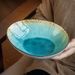 Handcrafted Crackle Glaze Ceramic Bowl - 8 Inch Irregular-Shaped Waterdrop Salad Bowl, Ocean Blue Crackle Finish, Light Luxury Retro Style For Dining_voghion.com