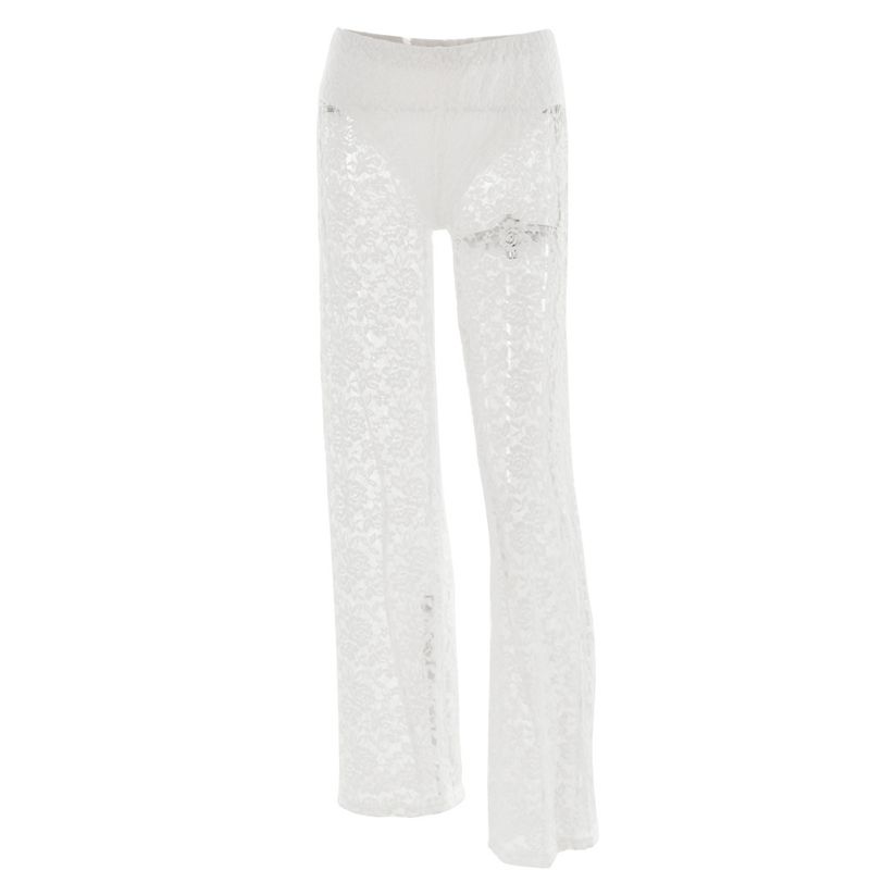 Γυναικεία Ρούχα Νέα σέξι ευέλικτη δαντέλα See Through Waist Spliced ​​μακρύ ίσιο παντελόνι_voghion.com
