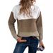 Women's Long Sleeve Knit Sweater With Color Block Design, Round Neck, Loose Fit, Thick Warm Pullover For Casual Wear_voghion.com