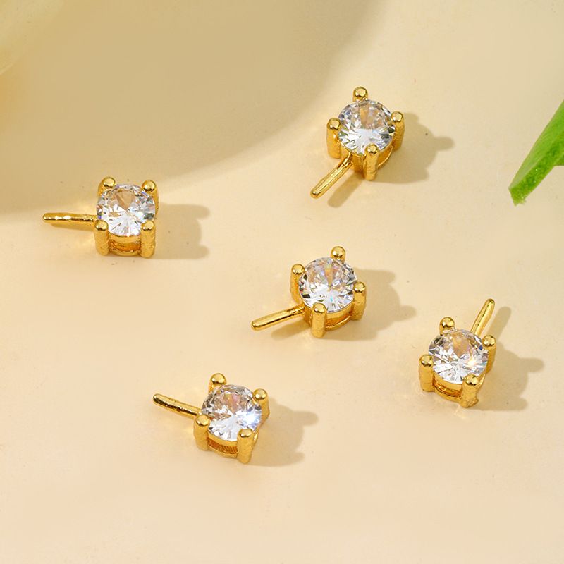 Accessori per orecchini di perle placcati oro e rame, orecchini a bottone con micro pavé di zirconi, orecchini a bottone da principessa, set di gioielli fai da te A68_voghion.com