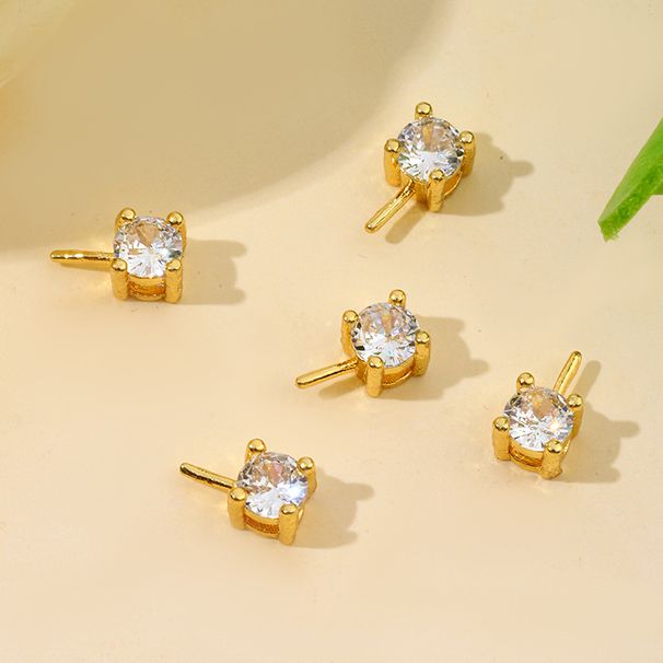 Accessori per orecchini di perle placcati oro e rame, orecchini a bottone con micro pavé di zirconi, orecchini a bottone da principessa, set di gioielli fai da te A68_voghion.com