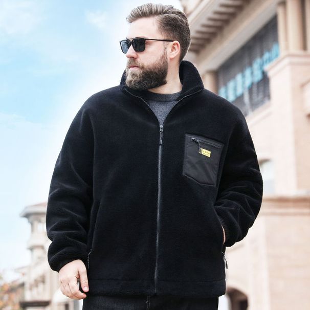 Giacca foderata in pile da uomo taglie forti - Cappotto invernale oversize con collo alto, capospalla casual snellente e spesso per taglie forti e alte (grigio scuro, nero)_voghion.com