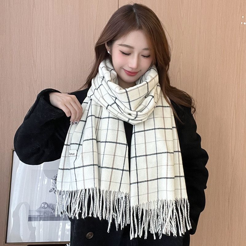 2024 ny höstvinter koreansk rutig med avancerad mångsidig design, studentsjal, förtjockad och varm parhalsduk_voghion.com