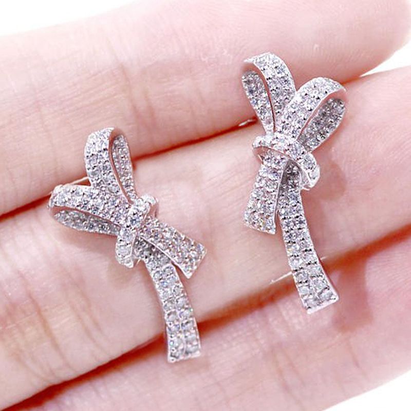 Cao Shi Star's Same Style Earrings with New Bow Knot Light Luxury Style Earrings for Women Full Set with Zircon Earrings_voghion.com