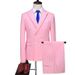 Men's Clothing large size suit three piece double breasted solid color hollow business casual suit_voghion.com