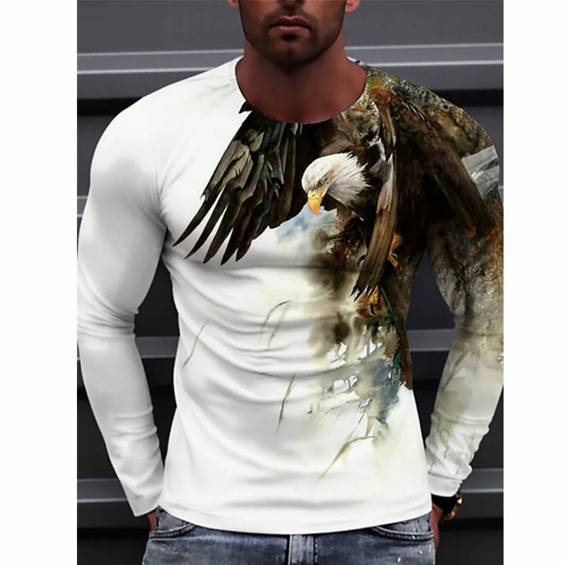 Herrenbekleidung Herren-T-Shirt mit Flammen-Print, minimalistisch, langärmelig_voghion.com