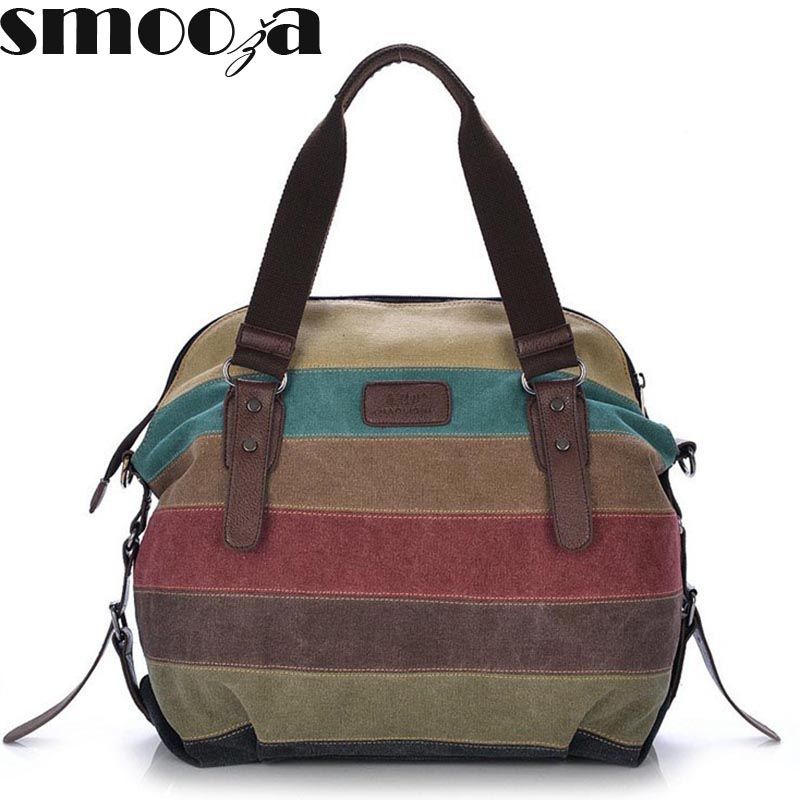 Canvasväskor Randig handväska för kvinnor 2021 Patchwork Rainbow Shoulder Mode Kvinnlig Casual Crossbody-väska Sac A Main_voghion.com